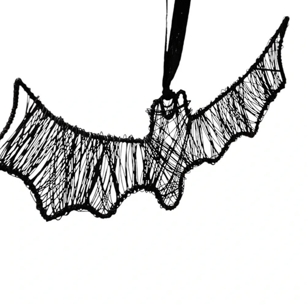 Lot 4 Spooky Halloween Black Crows Bats Hanging Decor Ornaments Wire Farmhouse